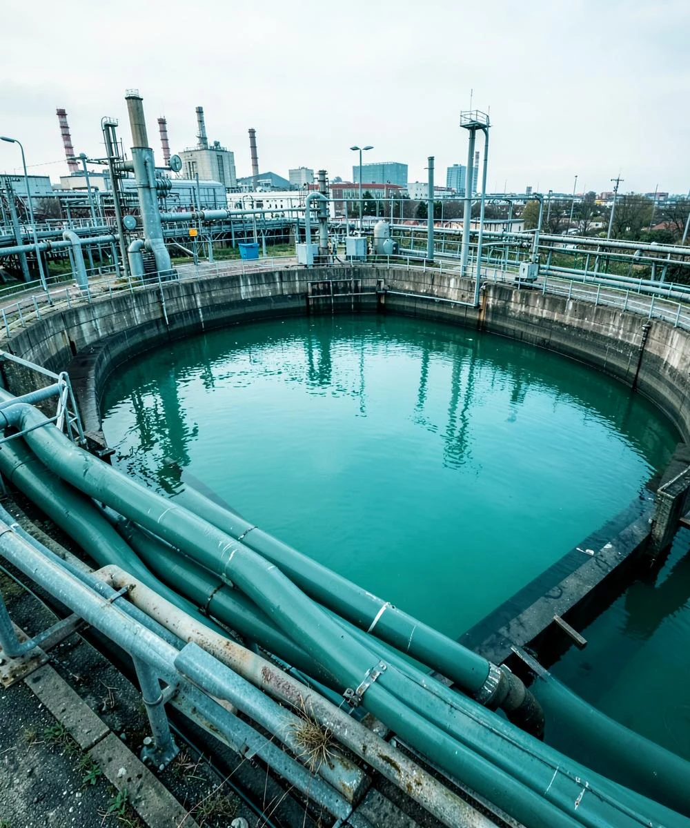 Water treatment basin and process pipework