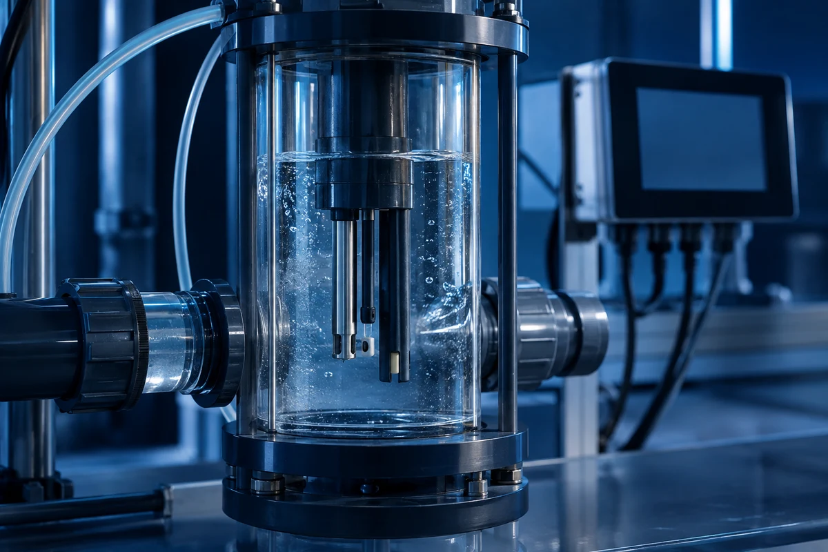 Water-quality sensor inside a transparent flow chamber