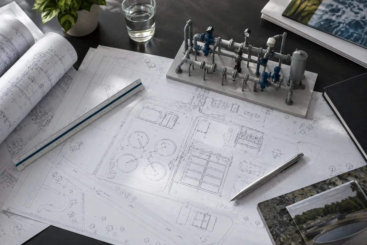 Process engineering plans and a small pipework model